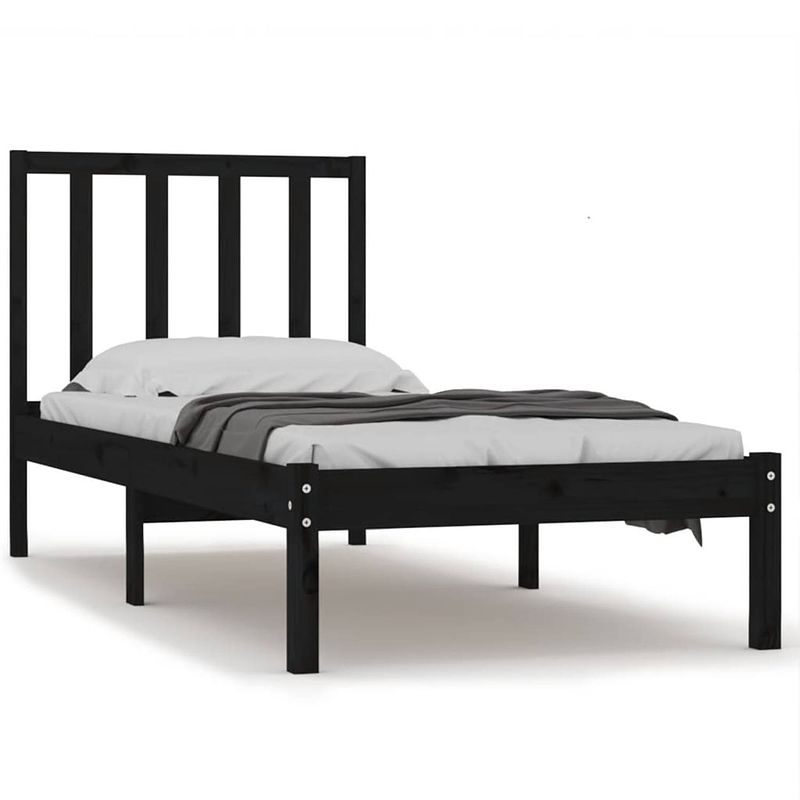 Foto van The living store houten bedframe - tijdloos - bedframe - afmeting- 195.5 x 81 x 100 cm - ken- zwart - the living store