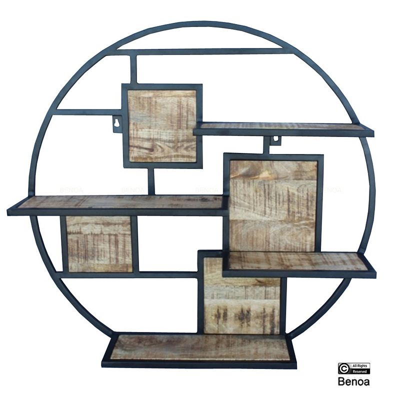 Foto van Benoa cameron iron & wooden round wall rack 100