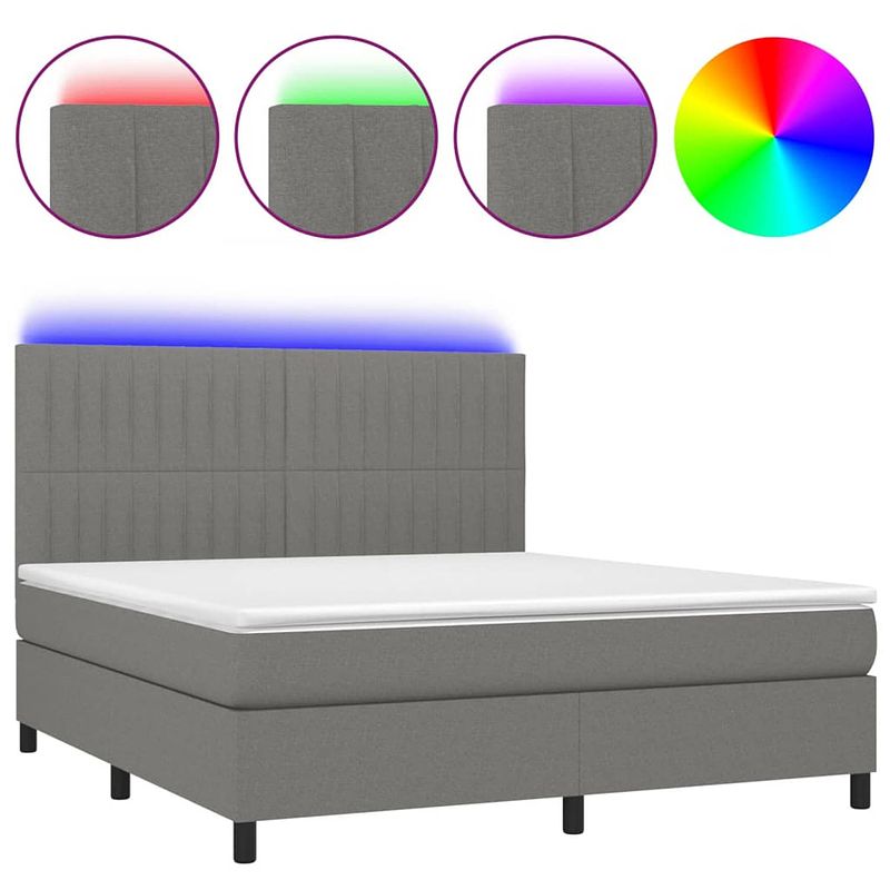 Foto van The living store boxspring donkergrijs 203x180 - led - pocketvering en topmatras