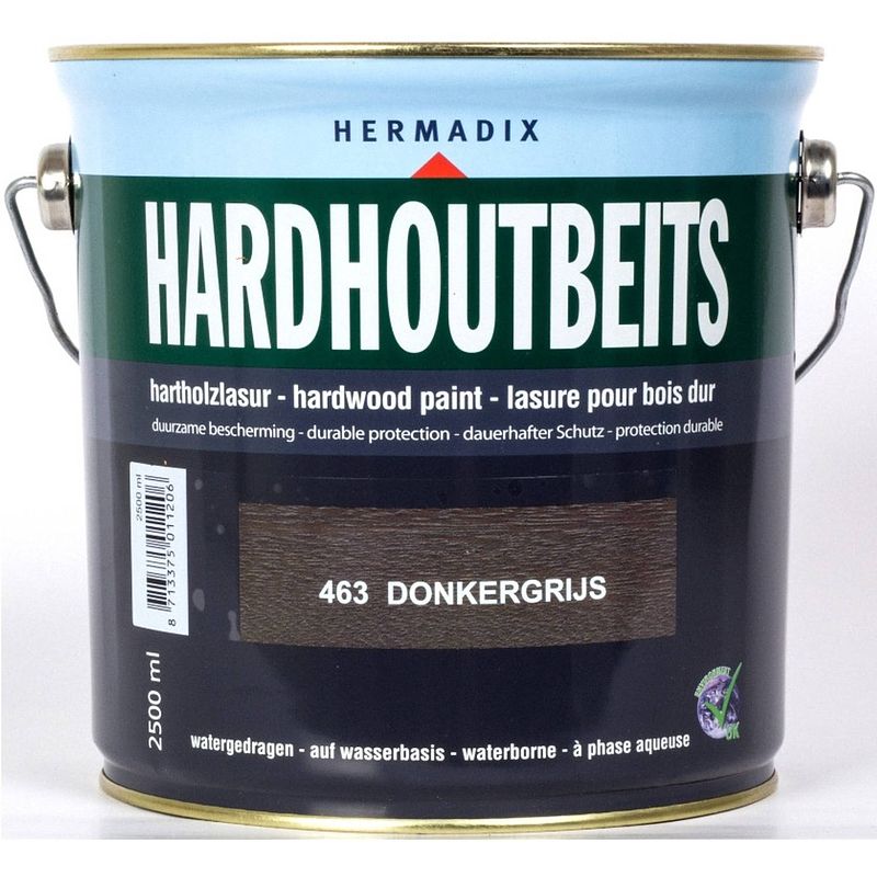 Foto van Hermadix - hardhoutbeits 463 donker grijs 2500 ml