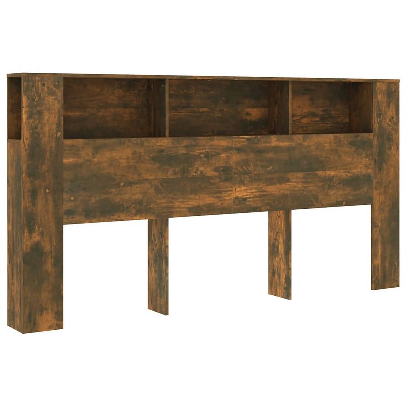 Foto van The living store hoofdbordkast gerookt eiken - 200x18.5x104.5cm - bewerkt hout