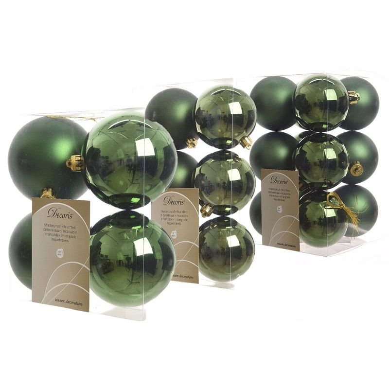 Foto van Kerstversiering kunststof kerstballen donkergroen 6-8-10 cm pakket van 22x stuks - kerstbal