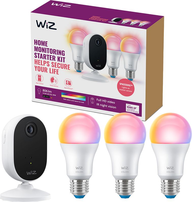 Foto van Wiz home monitoring starterkit - 3 smart lampen + ip camera