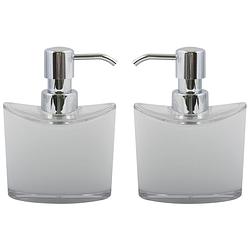 Foto van Msv zeeppompje/dispenser aveiro - 2x - ps kunststof - wit/zilver - 11 x 14 cm - 260 ml - zeeppompjes