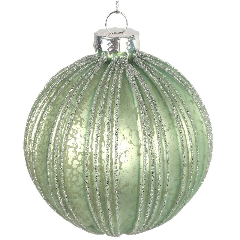 Foto van Tom kerstbal oliva 12 cm glas groen/zilver