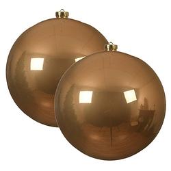 Foto van 2x stuks grote kunststof kerstballen toffee bruin 14 cm glans - kerstbal