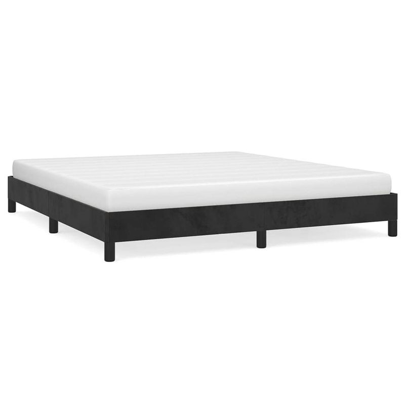 Foto van The living store bedframe - fluweel - ondersteunende poten - multiplex lattenbodem - zwart - 203x163x25cm - 160x200cm