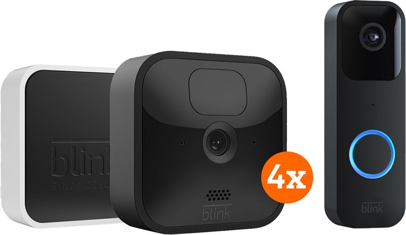 Foto van Blink outdoor ip camera 4-pack + video doorbell zwart