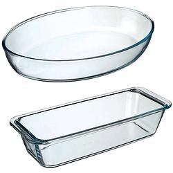 Foto van Ovenschalen set 2x formaten - glas - 35 x 25 cm/31 x 12 cm - ovenschalen