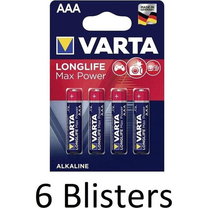 Foto van 24 stuks (6 blisters a 4 st) varta longlife max power aaa batterijen