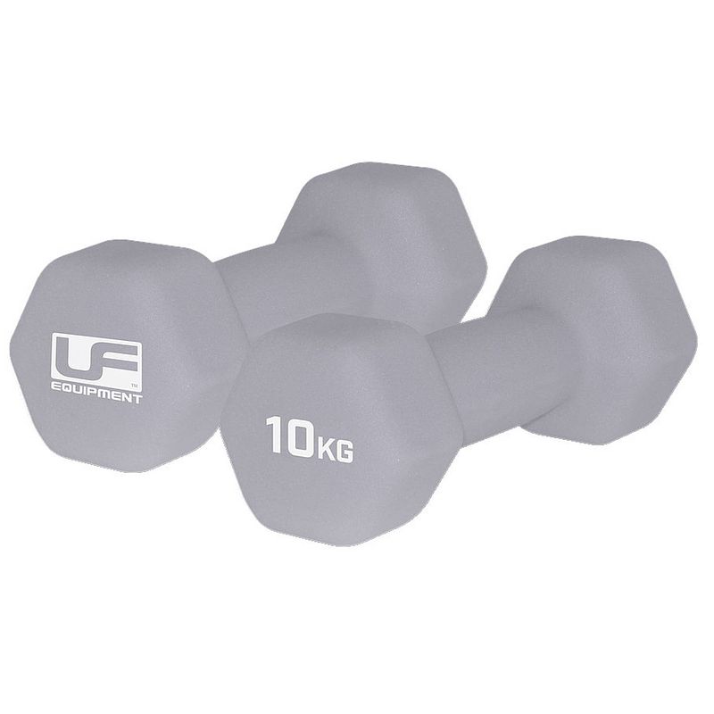 Foto van Urban fitness dumbbells hex 10 kilo neopreen zilver 2 stuks