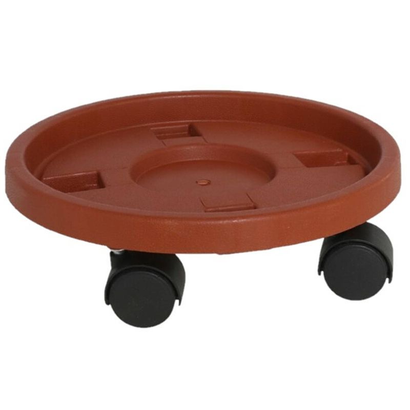 Foto van Kunststof planten trolley/multiroller rond bruin 26 cm - planten onderzetter