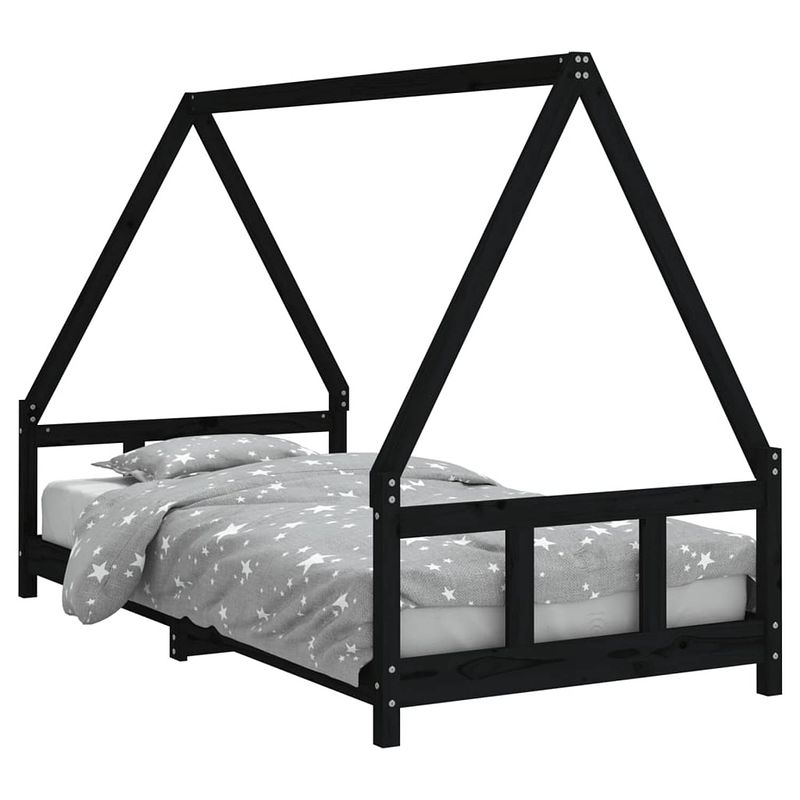 Foto van Vidaxl kinderbedframe 90x190 cm massief grenenhout zwart