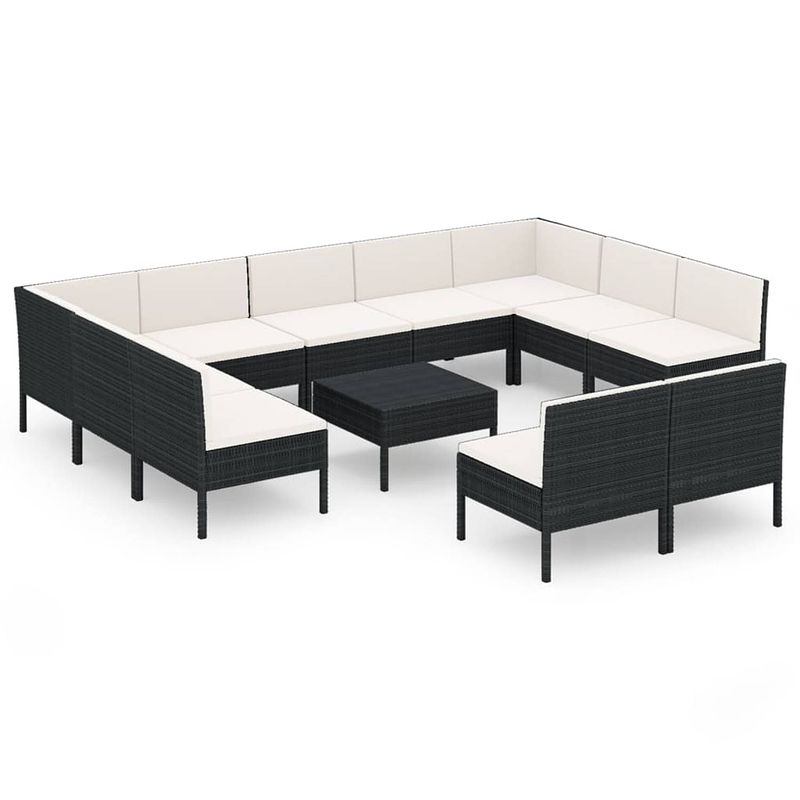 Foto van Vidaxl 12-delige loungeset met kussens poly rattan zwart