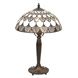 Foto van Haes deco - tiffany tafellamp wit, bruin ø 31x46 cm fitting e27 / lamp max 1x60w