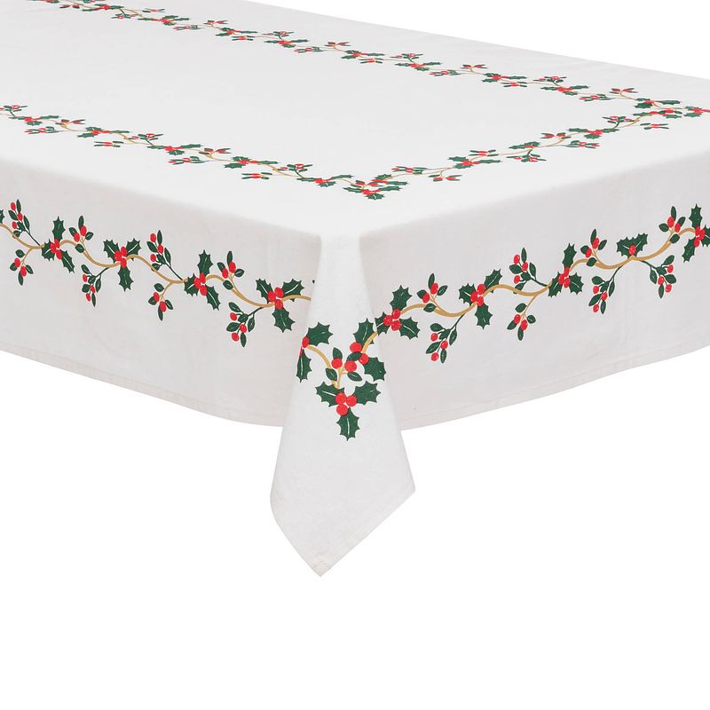 Foto van Feeric christmas tafelkleed kerst - wit met hulst -polyester -240 x 140 cm - tafellakens