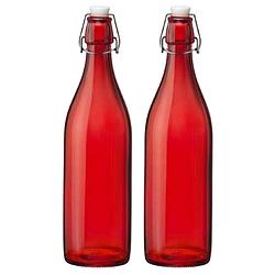 Foto van Cuisine elegance set van 2x stuks weckflessen rood beugeldop glas van 1 liter - weckpotten
