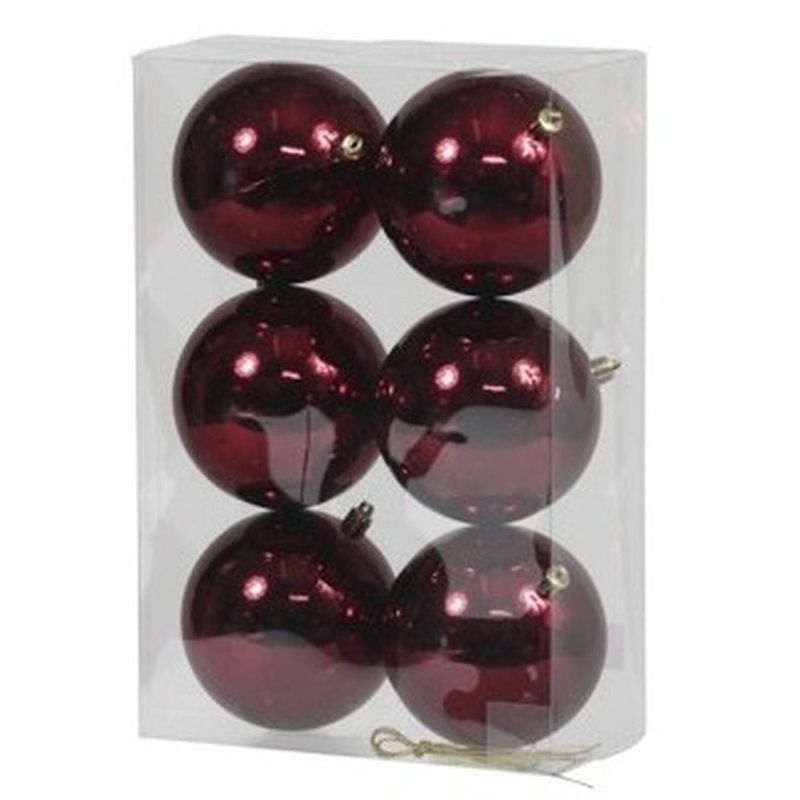 Foto van 6x kunststof kerstballen glanzend bordeaux rood 10 cm kerstboom versiering/decoratie - kerstbal