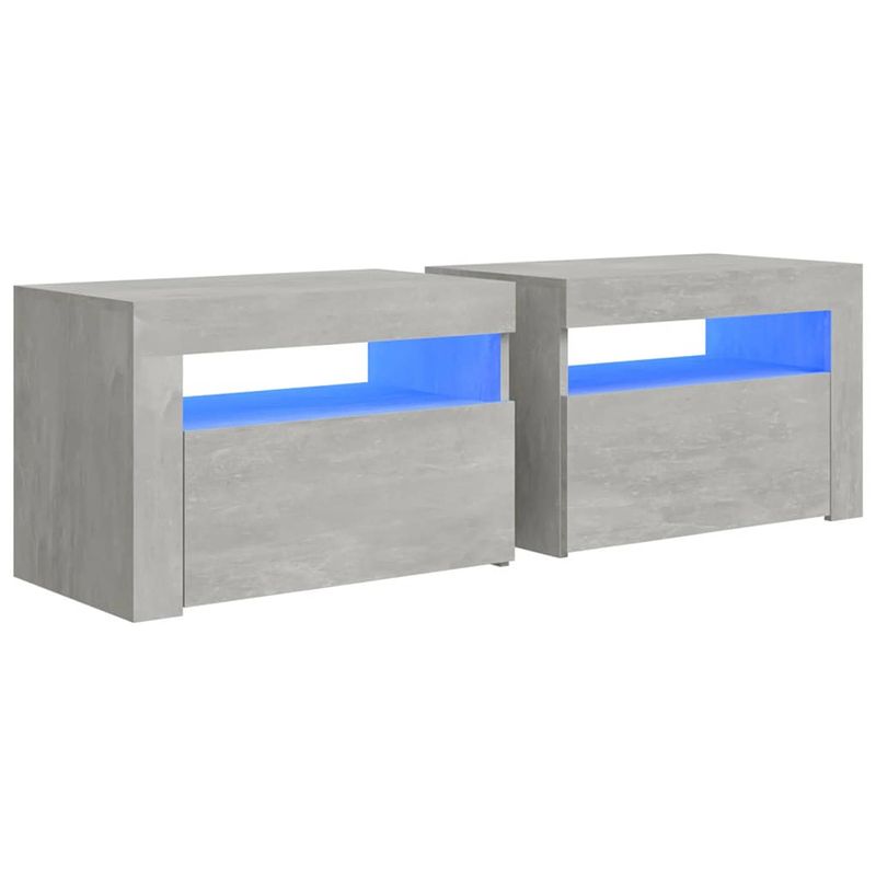 Foto van The living store nachtkastjes 2 st met led-verlichting 60x35x40 cm betongrijs - kast