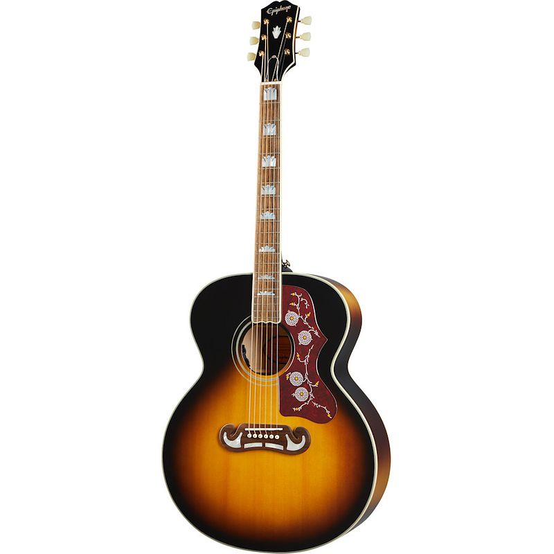 Foto van Epiphone inspired by gibson j-200 aged vintage sunburst gloss elektrisch-akoestische westerngitaar