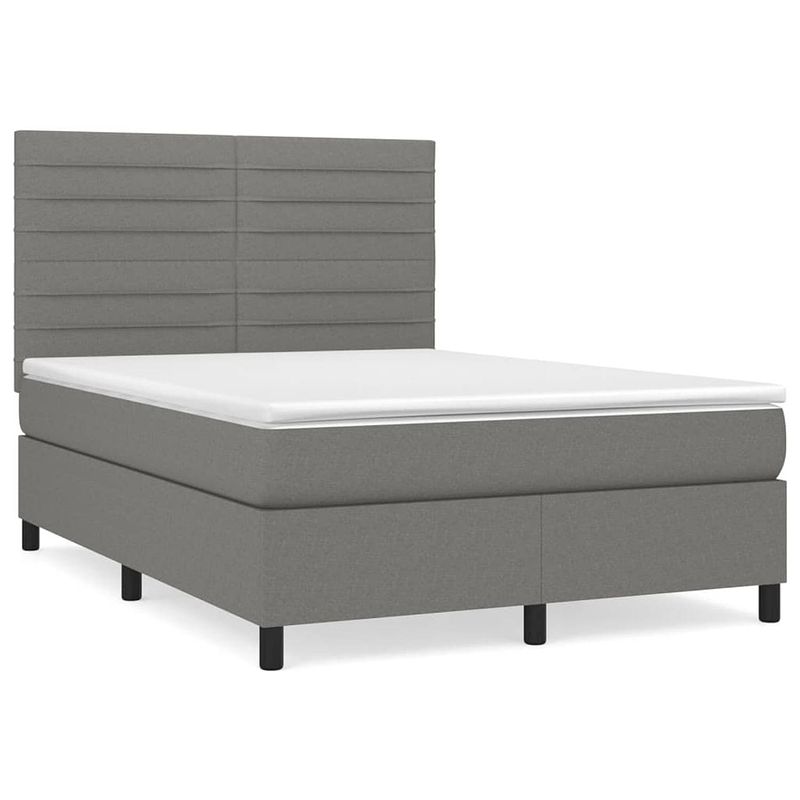 Foto van The living store bed boxspring - donkergrijs - 193 x 144 x 118/128 cm - pocketvering matras - medium support -