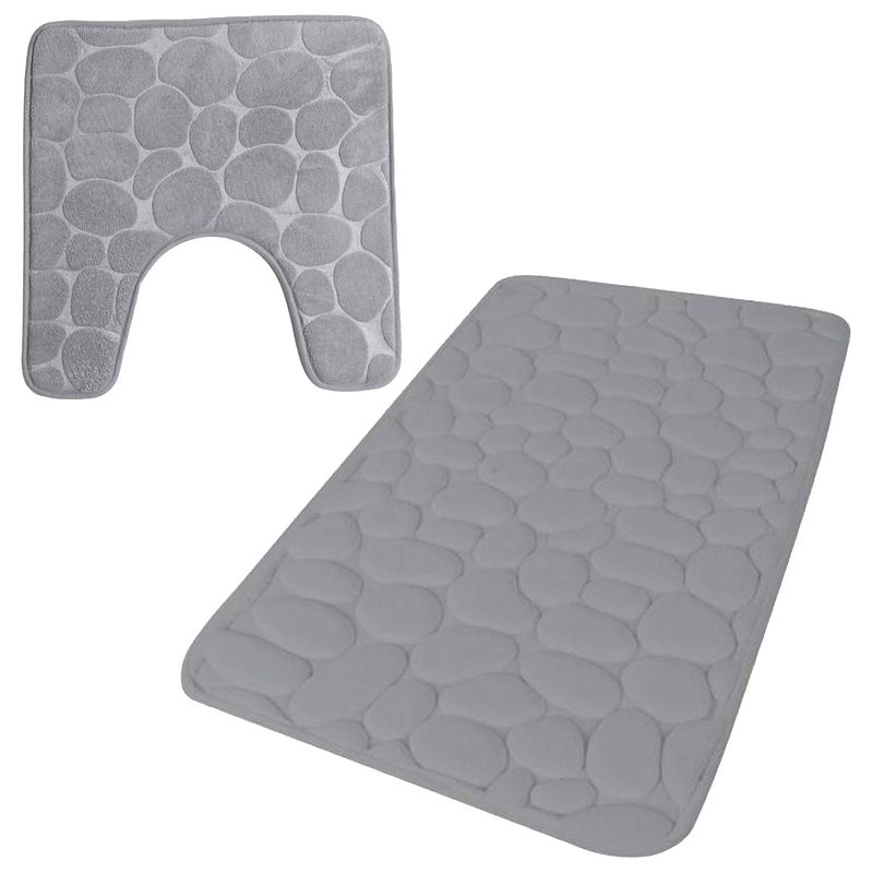 Foto van Urban living badkamer droogloop matjes/tapijt - set 2x stuks - memory foam - steengrijs - badmatjes