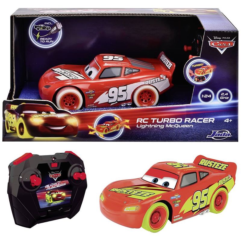 Foto van Jada toys 203084035 cars glow racers lightning mcqueen 1:24 rc modelauto voor beginners elektro straatmodel