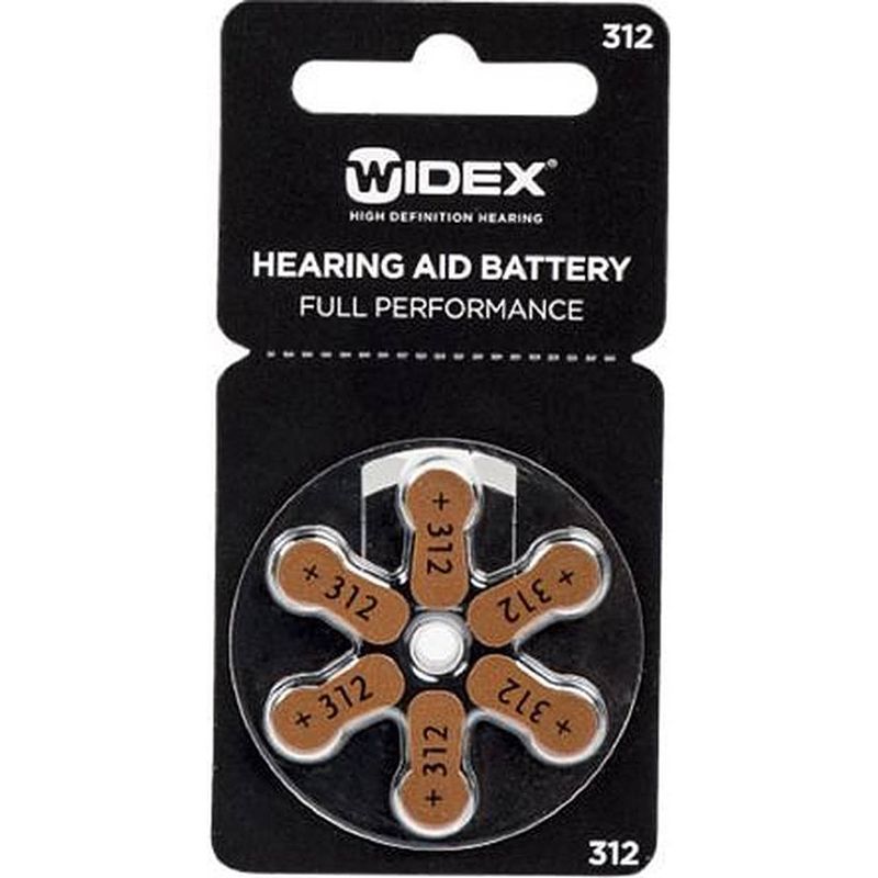 Foto van Widex hoortoestel batterijen 1 pakjes 6 batterijen bruine sticker p312 gehoorapparaat