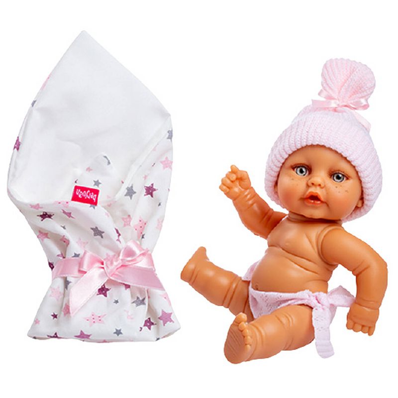 Foto van Berjuan babypop met slaapzak meisjes 25 cm wit/lichtroze