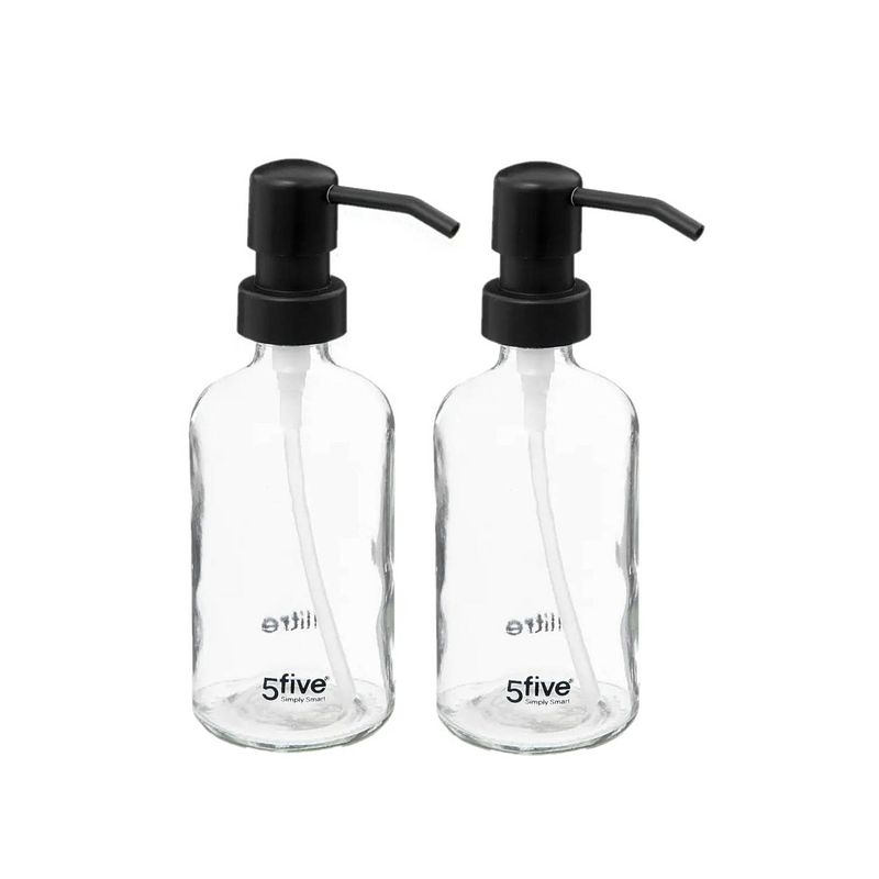 Foto van 2x stuks zeeppompjes/zeepdispensers van glas - transparant - 250 ml - zeeppompjes