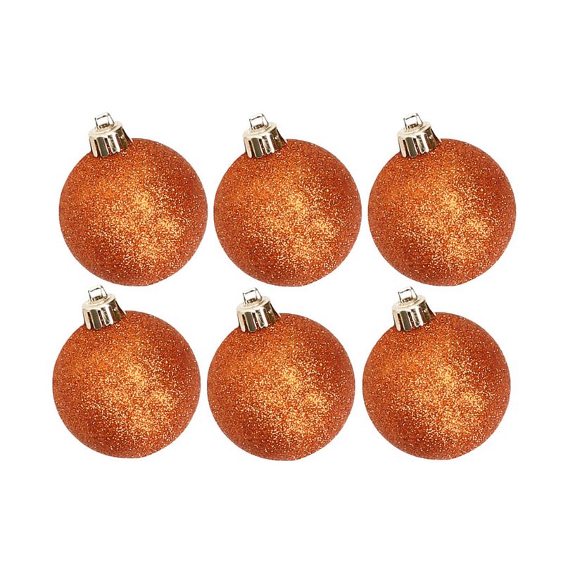 Foto van 6x stuks kunststof glitter kerstballen oranje 6 cm - kerstbal