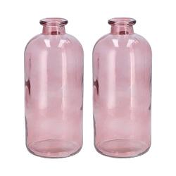 Foto van Dk design bloemenvaas fles model - 2x - helder gekleurd glas - zacht roze - d11 x h25 cm - vazen
