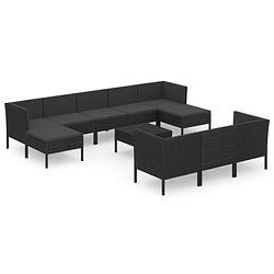 Foto van Vidaxl 11-delige loungeset met kussens poly rattan zwart