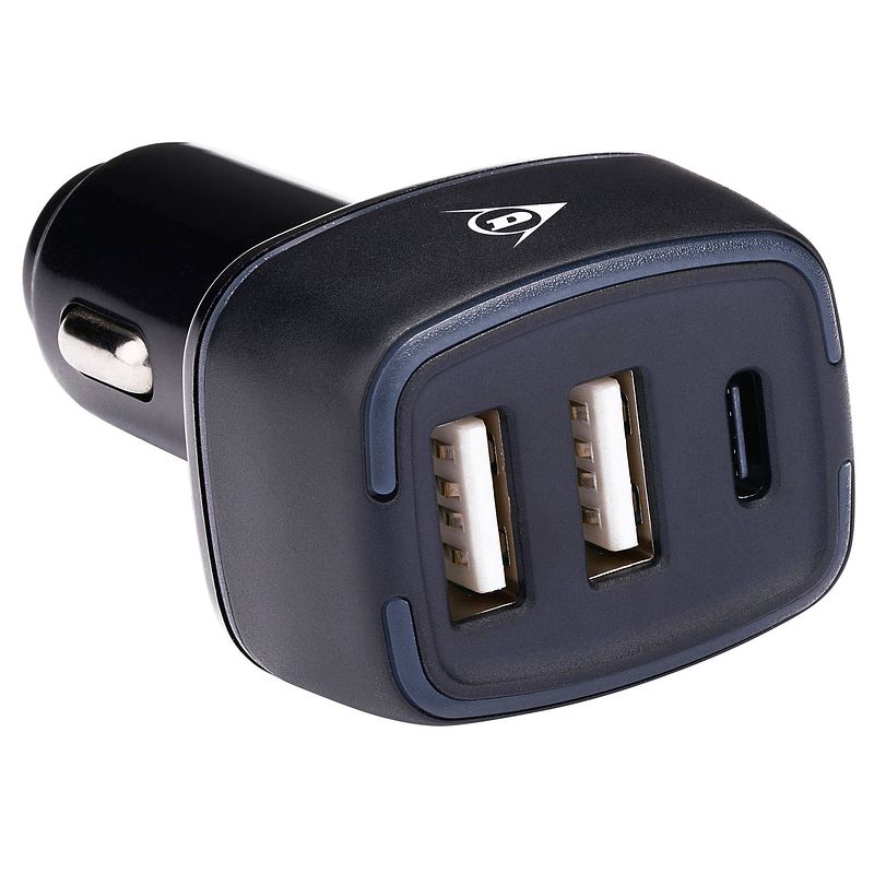 Foto van Dunlop autolader usb - 2x usb-a en usb-c aansluiting - power delivery/ fast charge 18w - kunststof - zwart