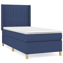 Foto van The living store bed boxspring - blauw - 203 x 93 x 118/128 cm - duurzaam - verstelbaar hoofdbord - pocketvering matras