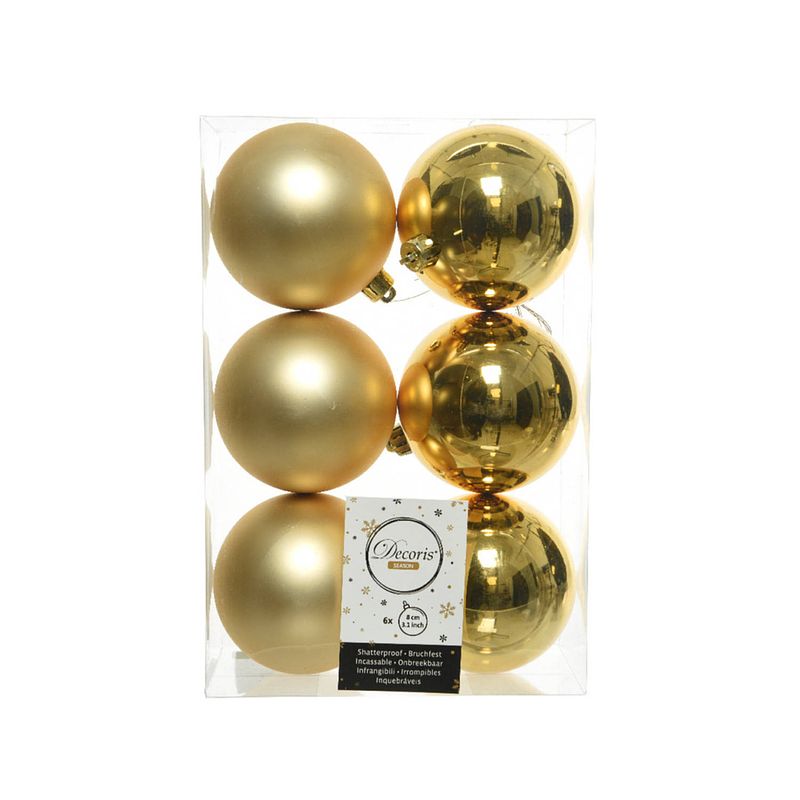 Foto van 6x kunststof kerstballen glanzend/mat goud 8 cm kerstboom versiering/decoratie goud - kerstbal