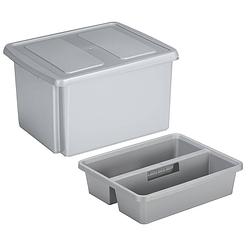 Foto van Sunware opslagbox kunststof 32 liter lichtgrijs 45 x 36 x 24 cm met deksel en organiser tray - opbergbox