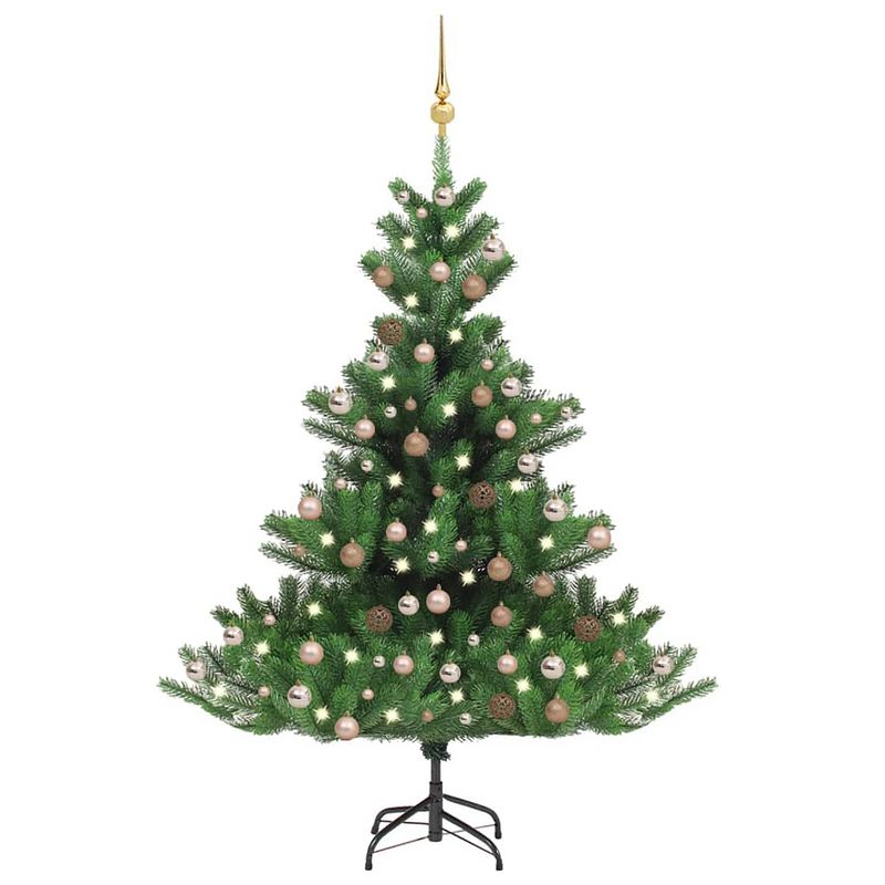 Foto van Vidaxl kunstkerstboom nordmann met led's en kerstballen 240 cm groen