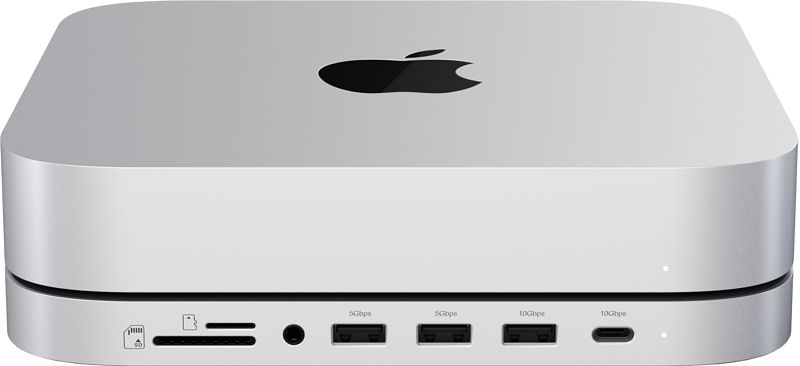 Foto van Satechi aluminum mac mini/mac studio stand hub zilver met ssd slot