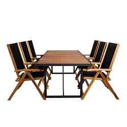 Foto van Khung tuinmeubelset tafel 100x200cm en 6 stoel little john zwart, naturel.