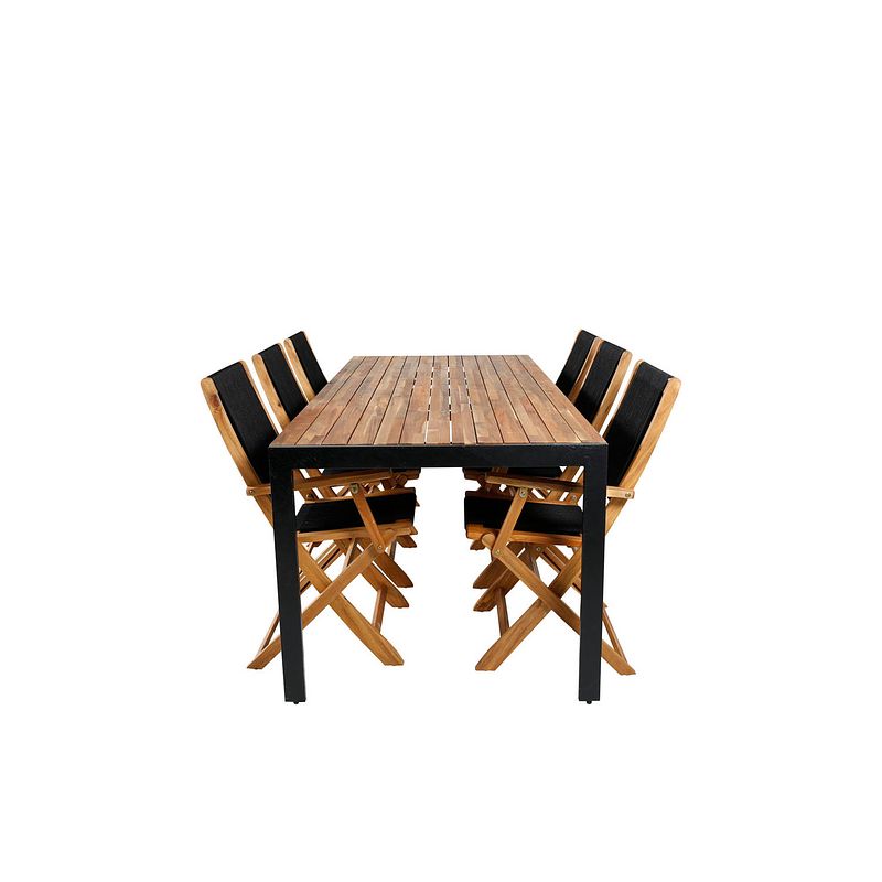 Foto van Bois tuinmeubelset tafel 90x205cm en 6 stoel peter zwart, naturel.