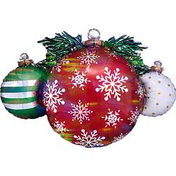 Foto van Anagram folieballon holographic ornaments 88 x 60 cm rood/groen