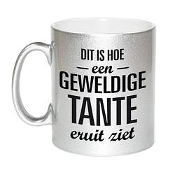 Foto van Zilveren geweldige tante cadeau koffiemok / theebeker 330 ml - feest mokken