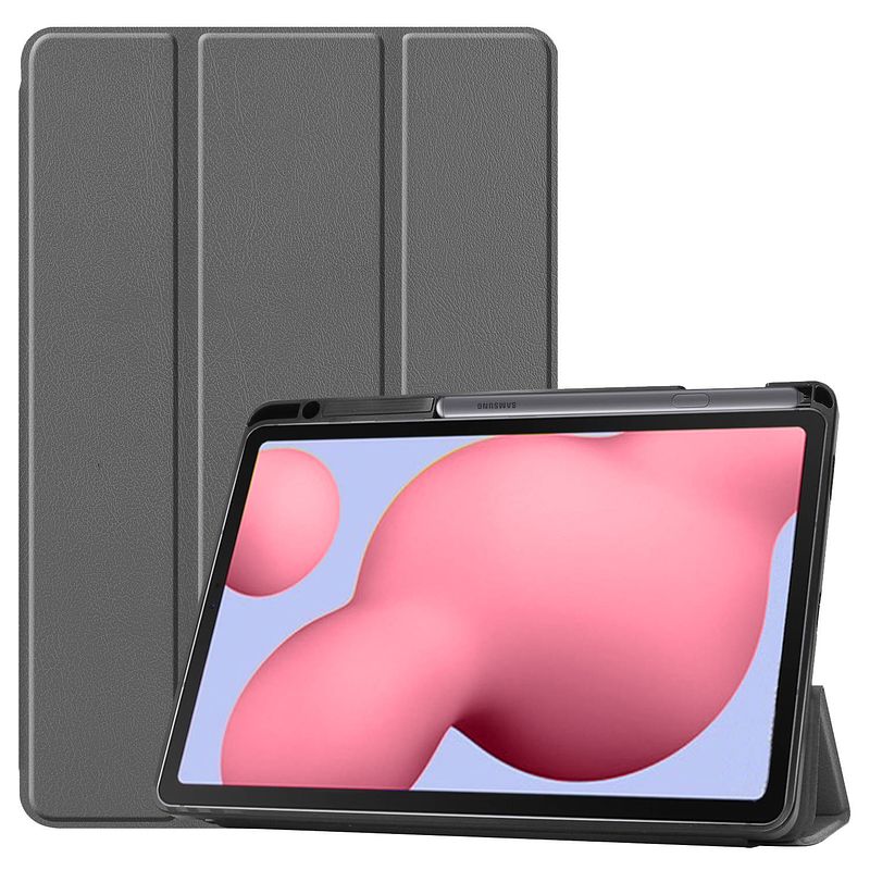 Foto van Basey samsung galaxy tab s6 lite hoesje kunstleer hoes case cover - grijs