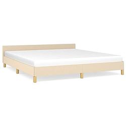 Foto van The living store bedframe - duurzaam - bedframe met hoofdeinde - afmetingen- 203 x 163 x 50 cm - kleur- crème