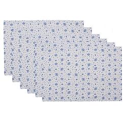 Foto van Clayre & eef placemats set van 6 48x33 cm wit blauw katoen rechthoek roosjes blauw