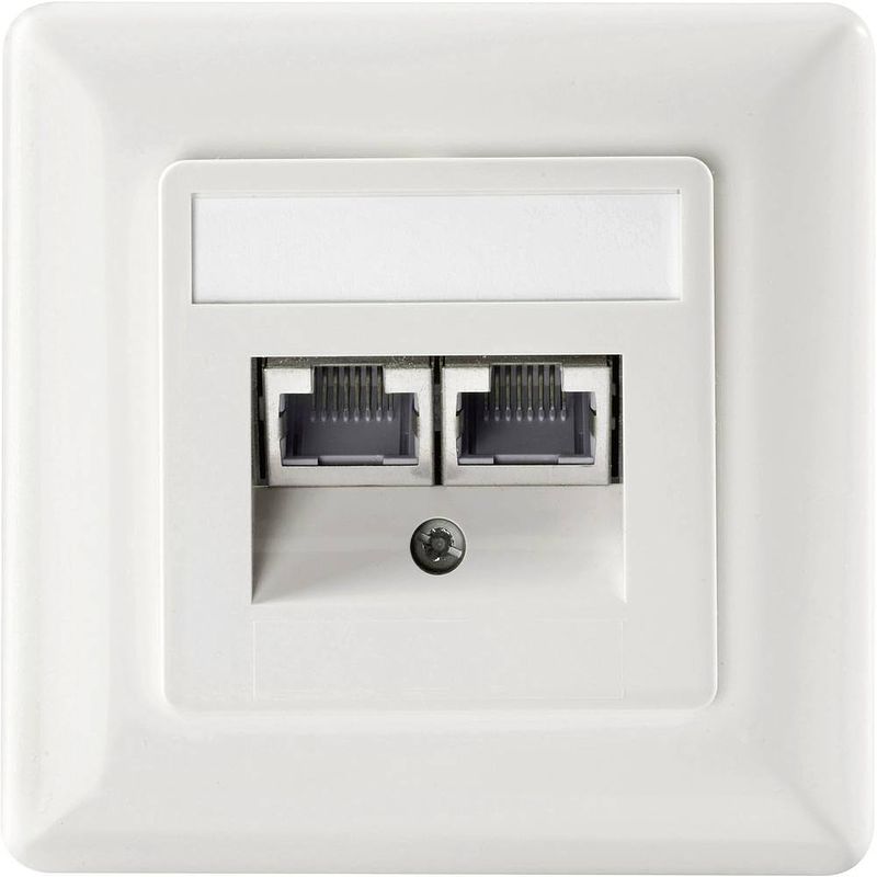 Foto van Setec 649290 netwerkdoos inbouw (in muur) inzet met centraalstuk en frame cat 6 zuiver wit