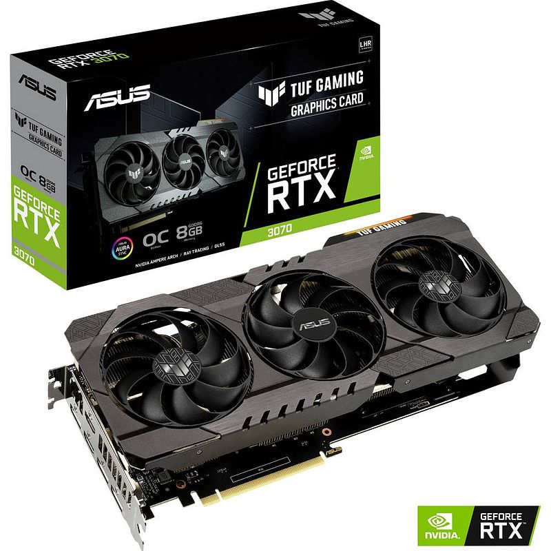 Foto van Asus videokaart nvidia geforce rtx 3070 gaming overclocked 8 gb gddr6-ram pcie hdmi, displayport rgb-verlichting