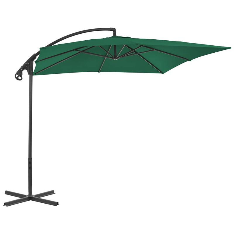 Foto van The living store zweefparasol - groen - 250 x 250 x 260 cm - uv-beschermend polyester - stalen paal - baleinen