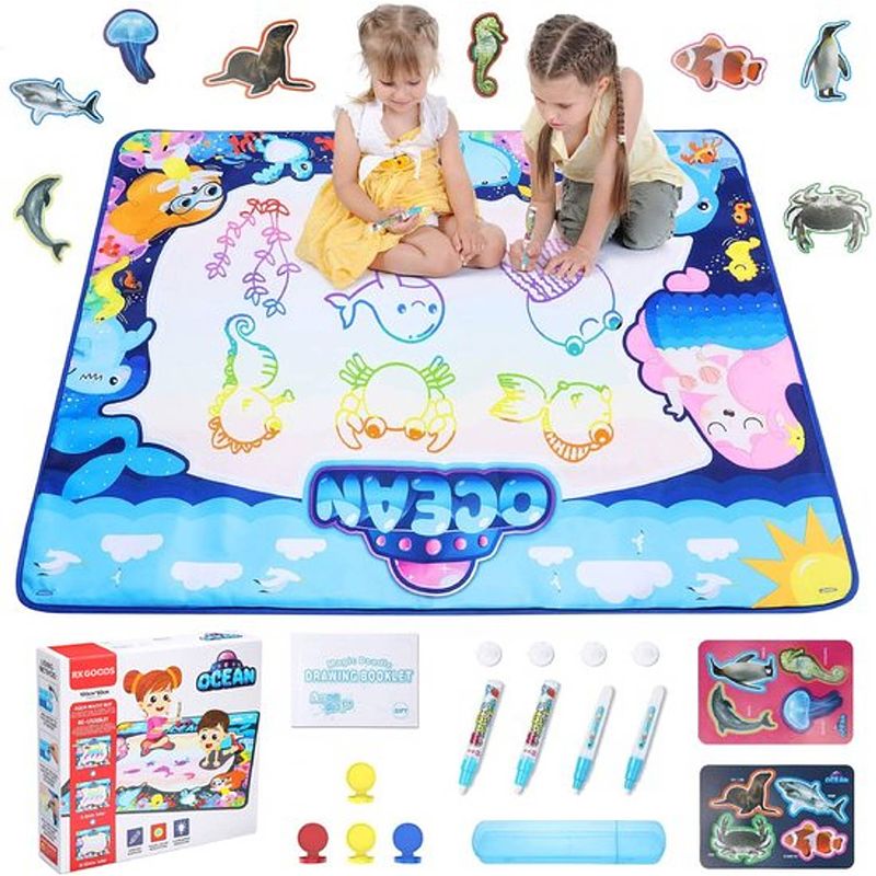 Foto van Rx goods magische kleuren water tekenmat met 22 accessoires - aqua magic - tekenbord mat - oceaan & zee - zeedieren